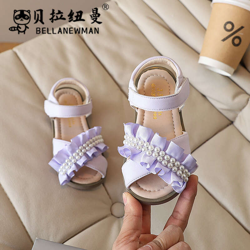 Choice Girls Beaded Lace Princess Sandals 2025 Summer New Children's Fashion Cross Soft Sole Beach Shoes