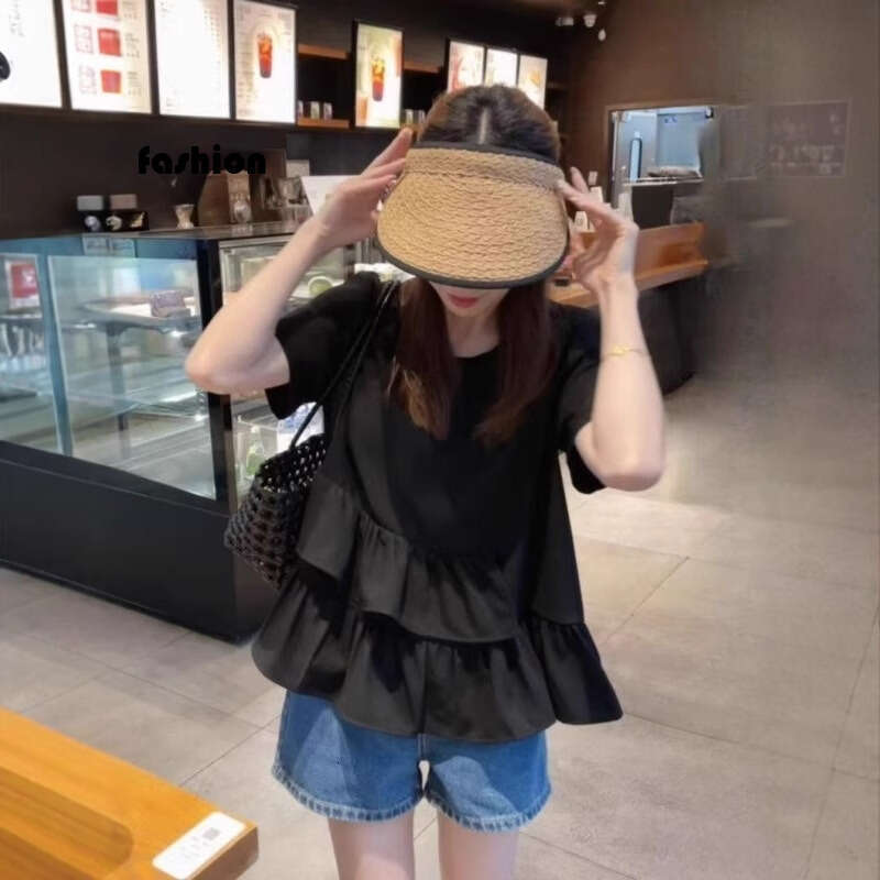 Summer Age-Reducing French Ruffle Short Sleeve T-Shirt For Women Loose Slimming Stylish Top B5 h7