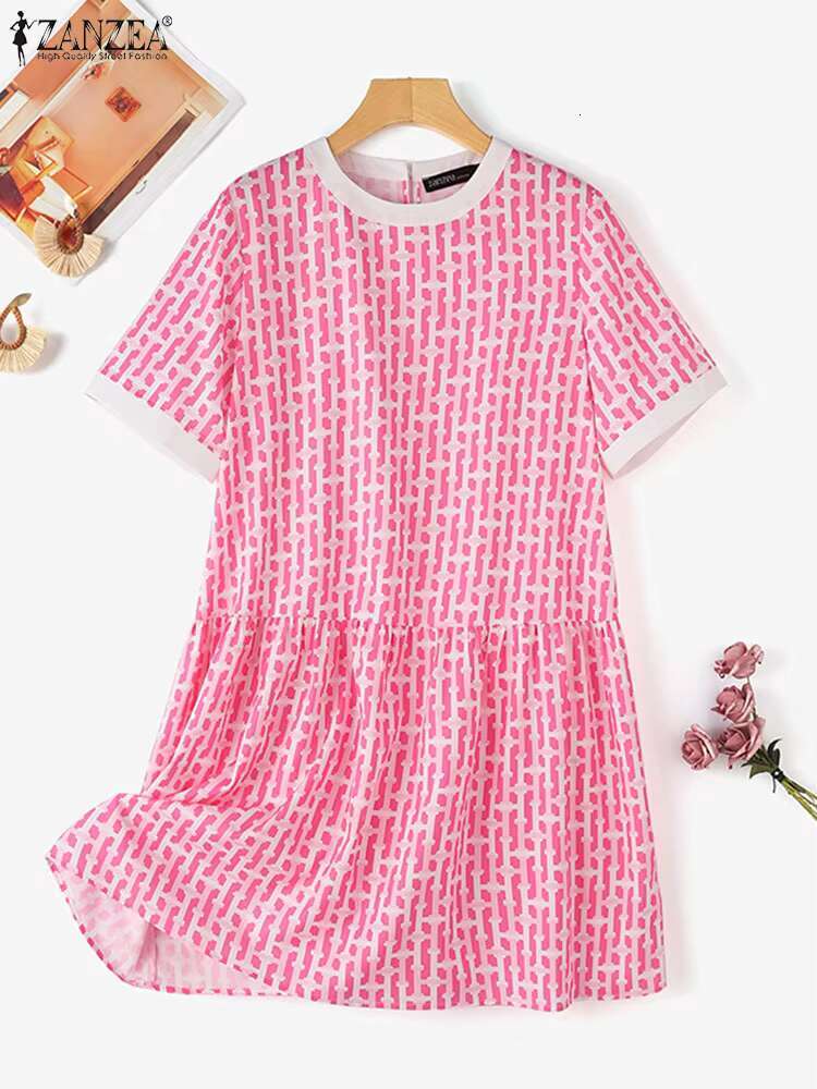 Elegant Short Sleeve Holiday Sundress 2024 ZANZEA Summer Fashion Printed Knee-length Dress Women Robe Femme Party Work Vestido dongdumaoyi