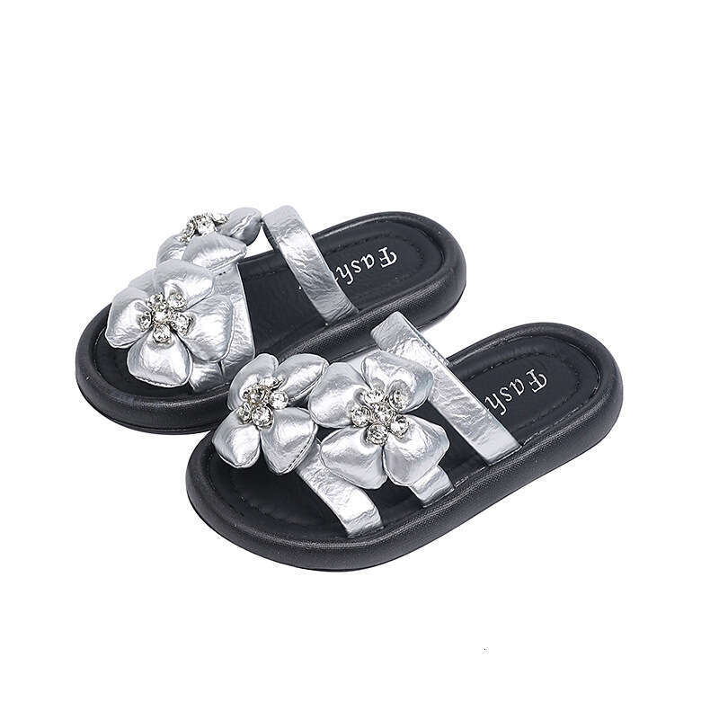 Choice Children's French Style Floral One-Strap Sandals 2025 Summer New Thick-Soled Rhinestone Slippers for Girls
