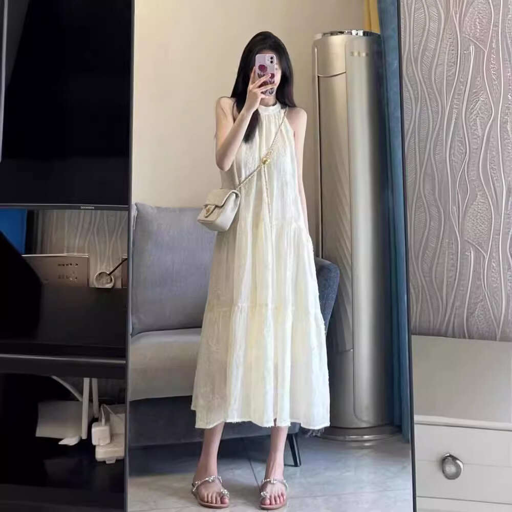 French Style High-End Halter Neck Strap For Women Summer New Sleeveless Off-Shoulder Vacation Long Dress B5