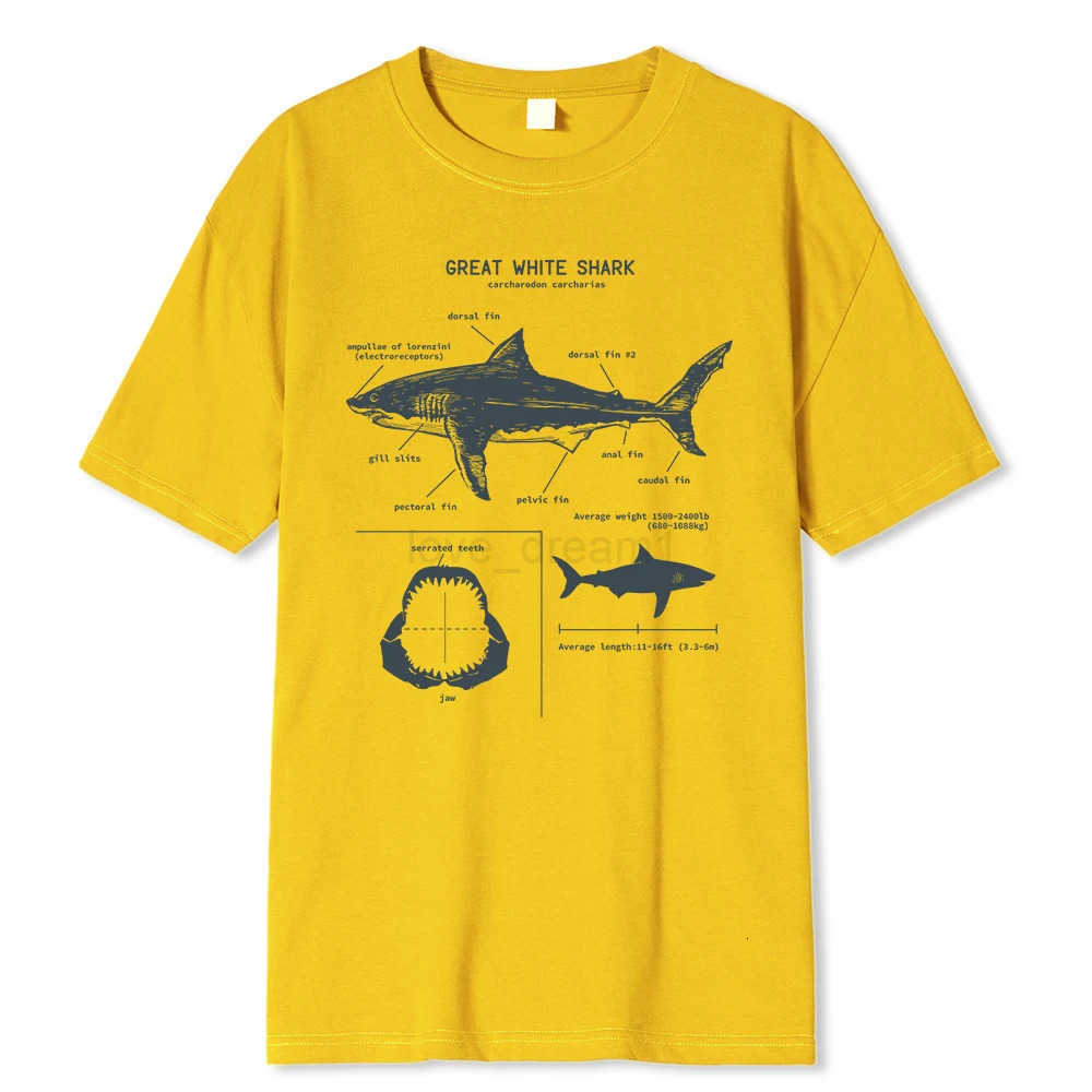 Great White Shark Anatomy T-Shirt New Summer Men Street Short Sleeve Hip Hop Punk Style Boy Casual Tops Fashion White Tees T250714