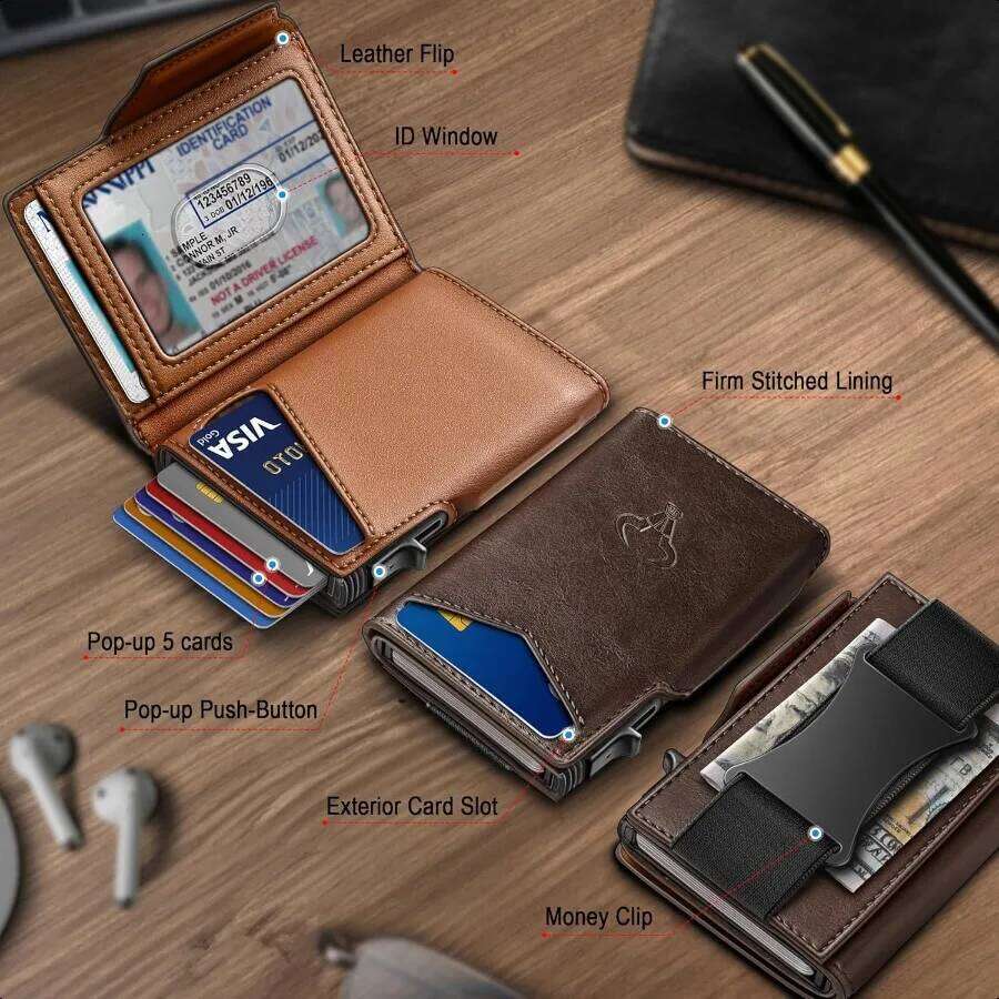 Men Gift BoxedSlim Front Pocket Wallet Money Clip Card Holder 3.8"x2.7" Popup Access
