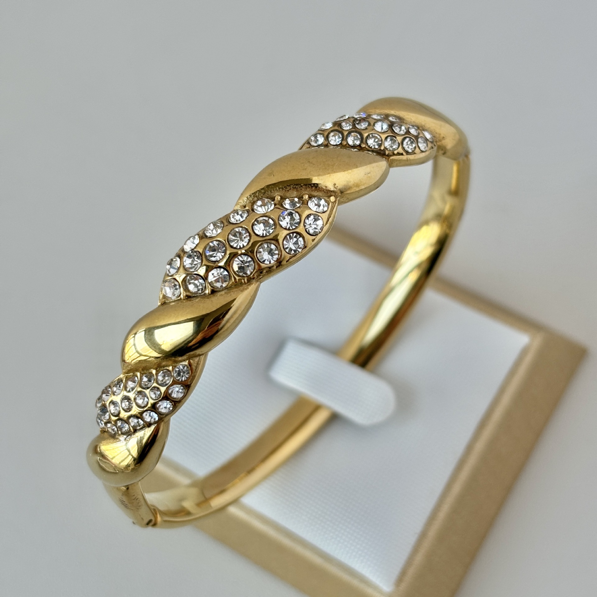 Womens Stainless Steel & Titanium Bracelet with 18K Gold Plating - Fully Encrusted Diamonds and Pearls, Water Resistant