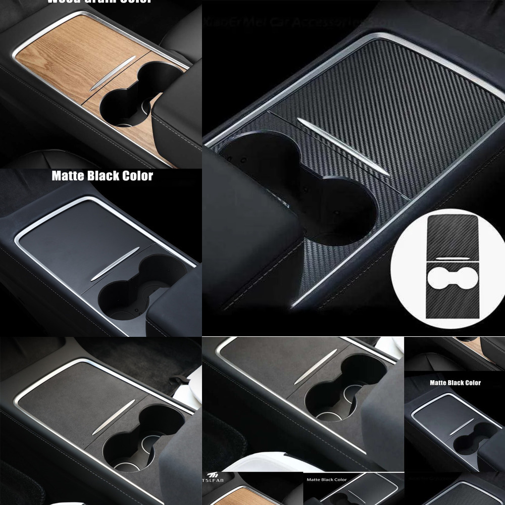 2025 2Pcs/Set Central Panel Sticker Trim For Tesla Model 3 Y 2021 2022 Interior Wood Grain Center Console Film Carbon Control Cover Car Accessories