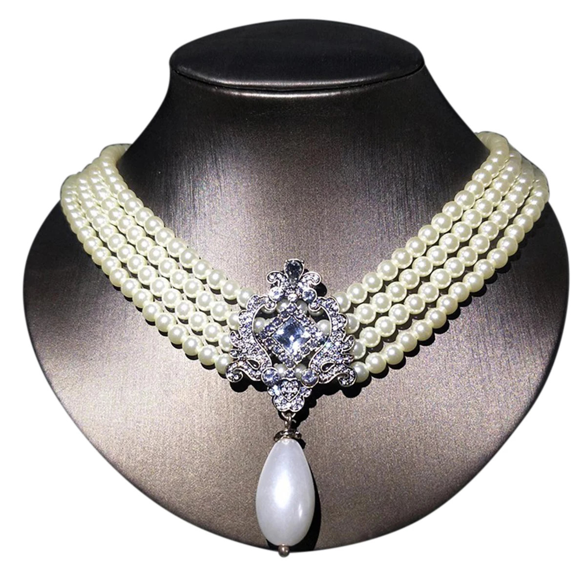 Vintage Multilayered Pearl Necklace for Women Delicate Layered Jewelry Crystal Pendant Banquet Wedding Anniversary Accessories 250712