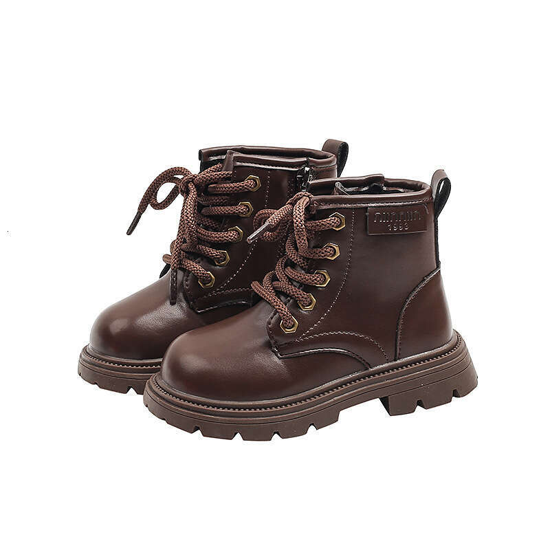 Girls' Fashion British Style Martin 2024 Winter New Korean Version Children's Double Cotton Short Boys' Black Leather Boots