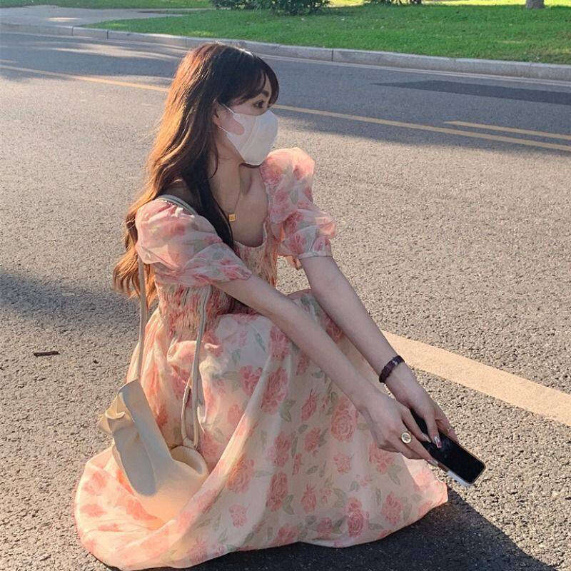 French Style Ins Super Fairy Student New Spring Summer High-End Floral Hot Girl Dress Gentle B5