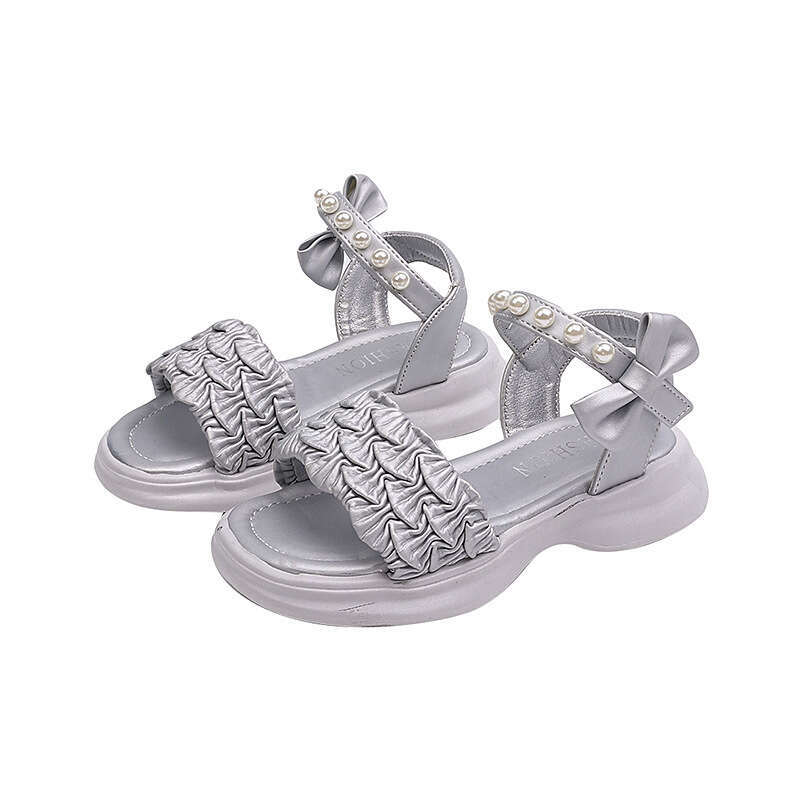 SHEIN Niche Design French Pearl Thick-Soled Princess 2025 Summer New Girls' Bowknot Sandals