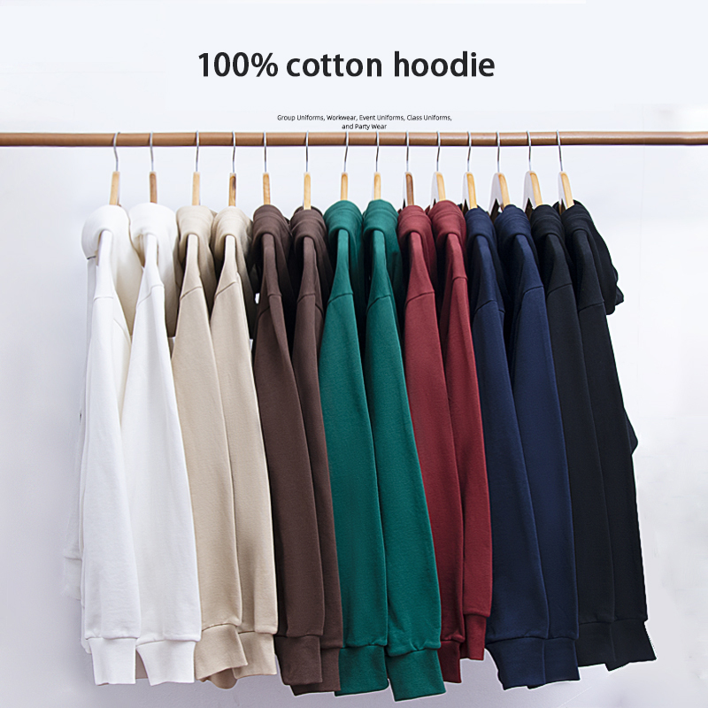Men's hoodless sweater 420g off-shoulder solid color heavy cotton turtleneck sweater trend loose top spring and autumn casual coat.