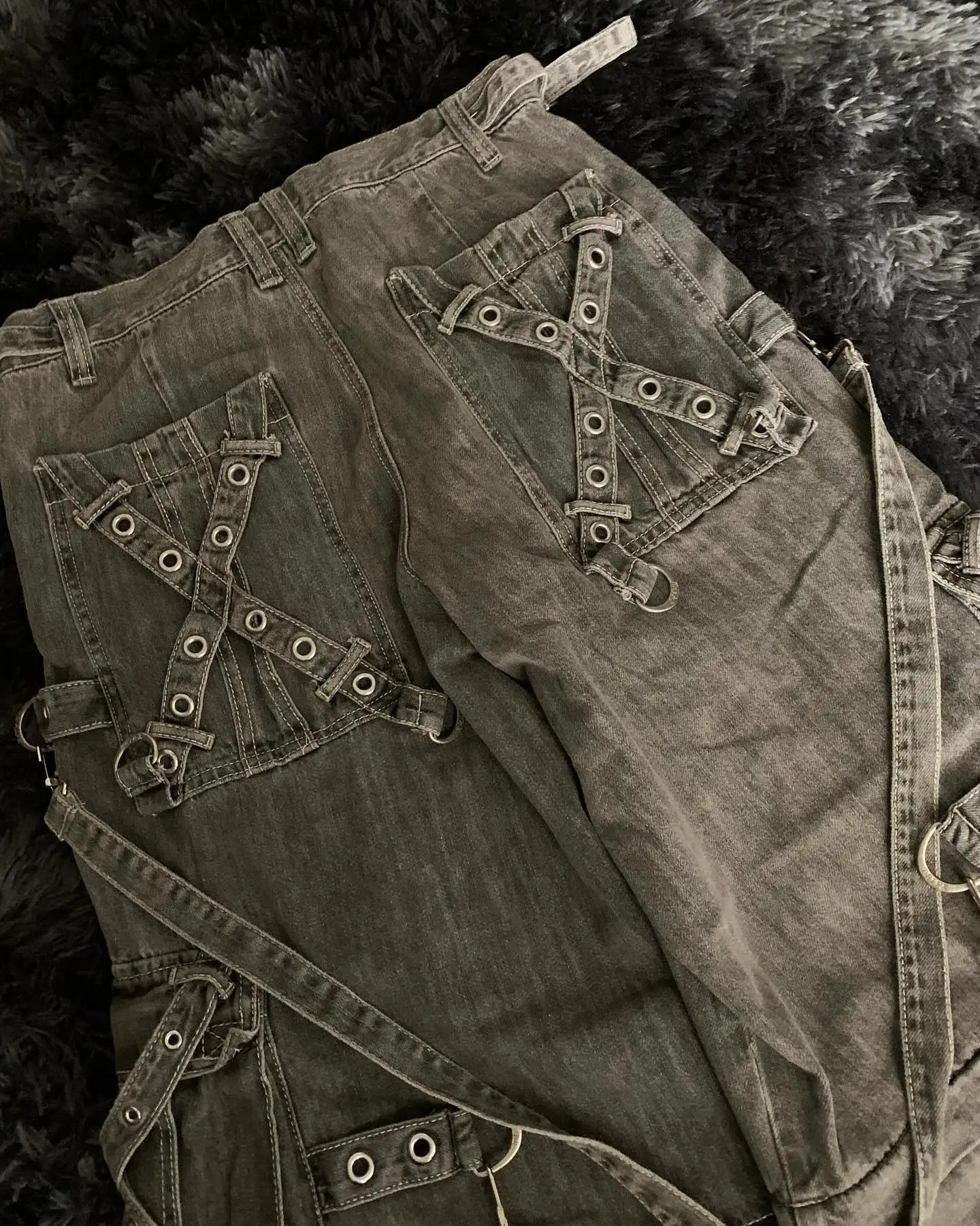 Punk Retro Trendy Strap Jeans Y2k Men Women Hip Hop Multi Pocket Baggy Denim Pants Fashion Patchwork Cargo Trouser Streetwear 250708