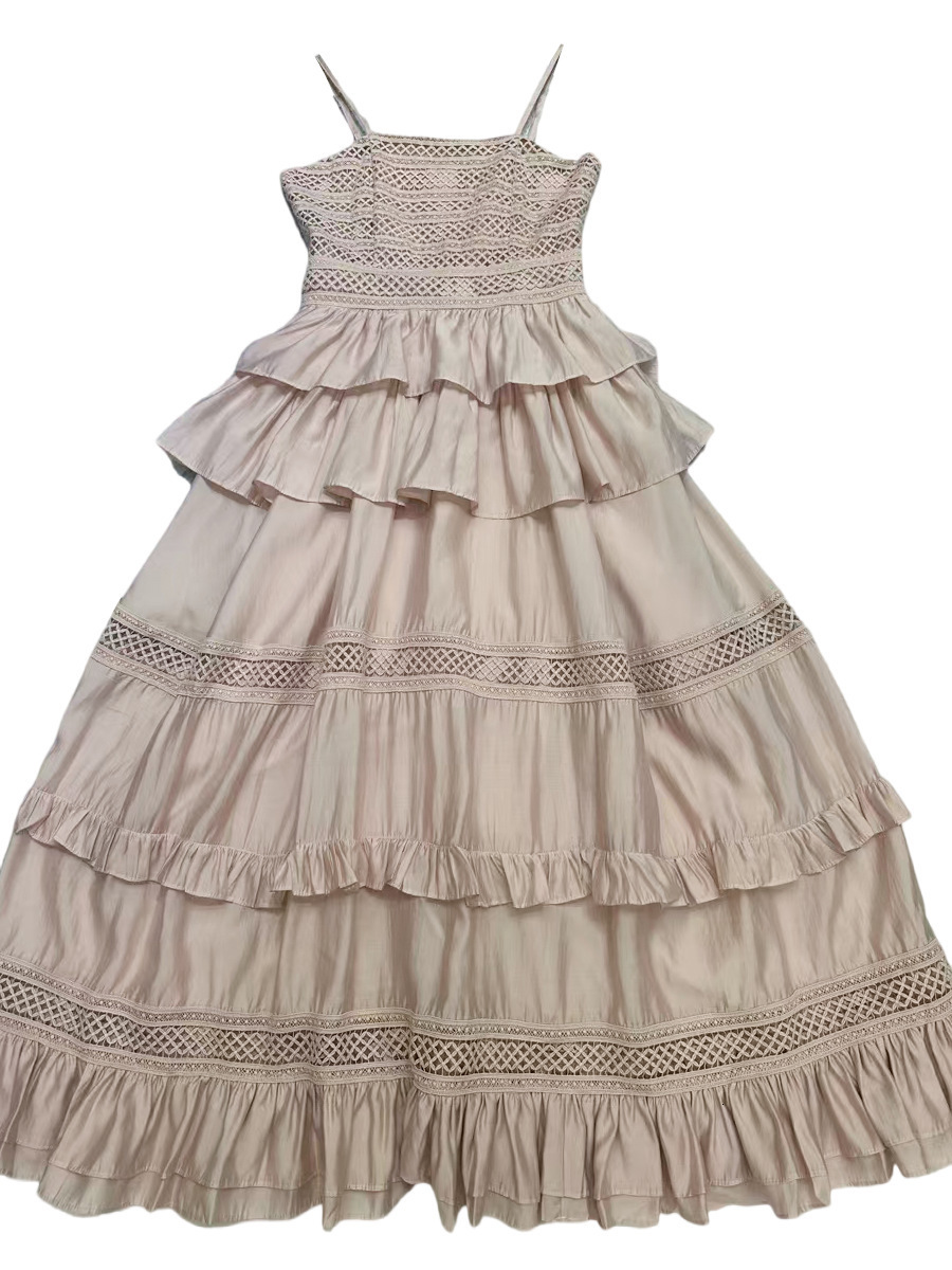 Canwedance Summer Beach Dress Sleeveless Cotton Maxi Dress Bohemian Style Solid Color Lace Ruffle Sundress Inkless Tank Top 241230