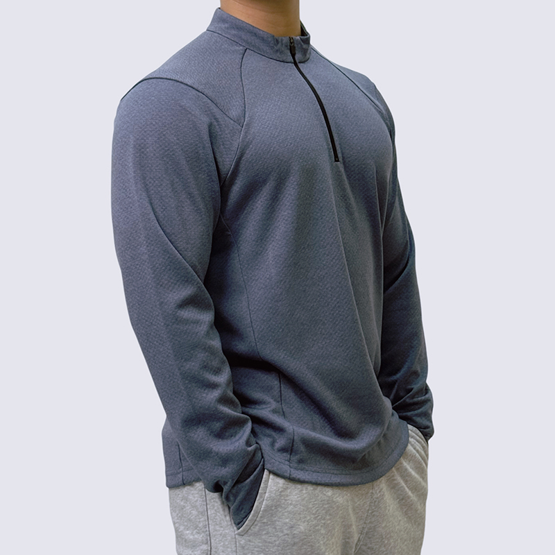 Quick-drying thin breathable solid color long-sleeved T-shirt autumn and winter sports training fitness long-sleeved semi-zipper collar warm running s