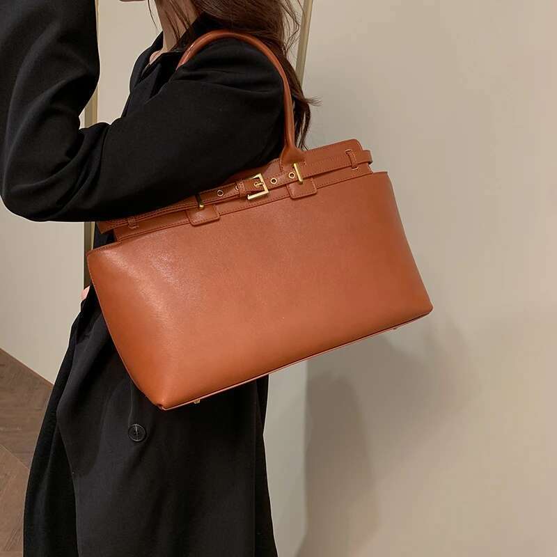 Large Size Women Top-handle Bags Retro Pure Color Big Capacity Shopping Totes Winter Latest Trendy Designer Handbags