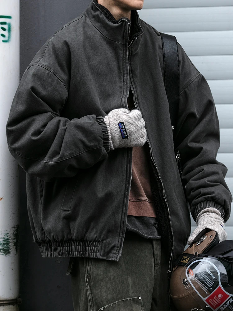 Japanese Vintage Polar Fleece Jacket Men Winter High Quality Thick Jacket Korean Streetwear Loose Couple Trendy Warm Coat Male 250708
