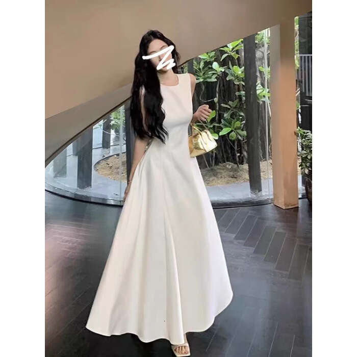 Black For Women Summer New French Style Elegant High-End Sleeveless Vest Waist Slimming Long Dress B5