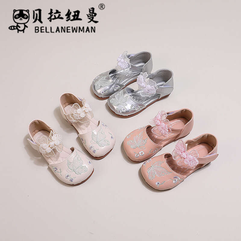 Girls' Bowknot Princess 2024 Summer New Children's Soft Sole Closed-Toe Sandals Embroidered Single Shoes
