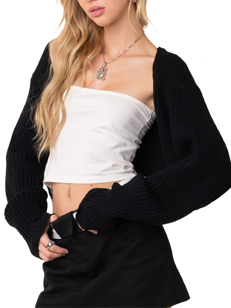 Women Fashion Wild Knitted Shrugs Solid Color Long Sleeve Open Front Sweater Coat Spring Fall Casual Cardigan 250710