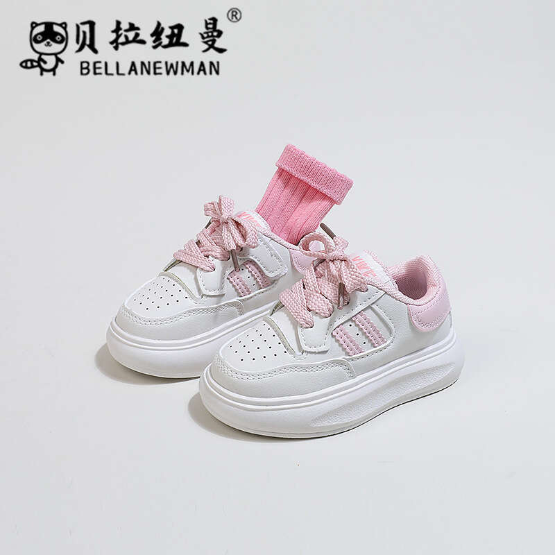 Boys' Sneakers 2024 Spring New Girls' Fashion Lightweight Sports Toddler Walking Children's White Shoes
