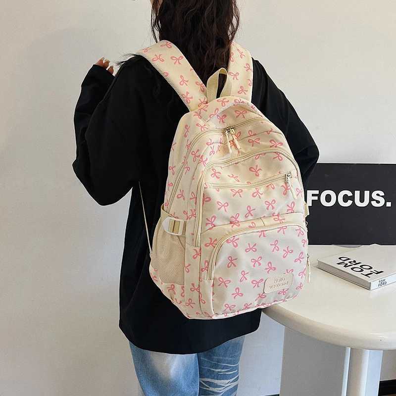 3Pcs/Set Bow Print Backpack with Crossbody Bag and Small Purse Bow Student Bookbag Simple Backpack for Elementary Middle Kids S250714
