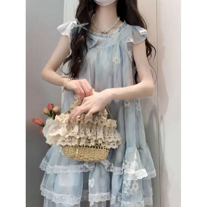 Pure Desire Sweet Little Flutter Sleeve Floral For Girls Summer Petite High-End Elegant Princess Puffy Short Dress B5