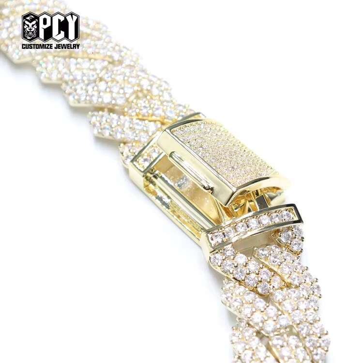 Fashion Jewelry Cuban Link CZ Prong Diamond Gold Plated White Gold Plated Chain Necklace 19mm Hip Hop Iced Out Custom Men