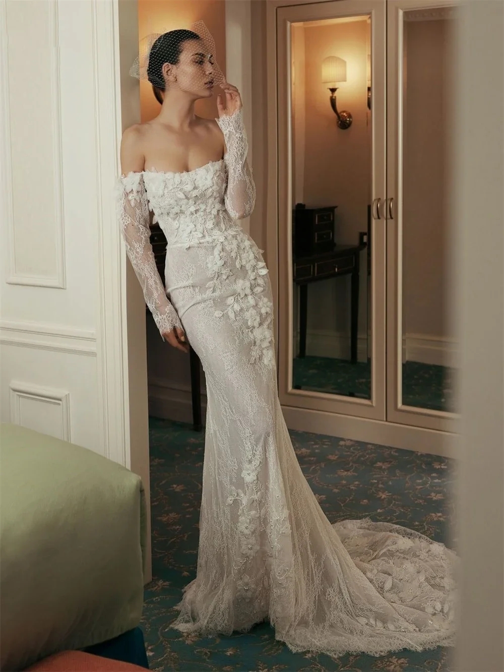 2025 Sexy Mermaid Wedding Dress Strapless Full Off Shoulder Sleeves Lace Church Bridal Gowns For Bride Vestidos De Noiva