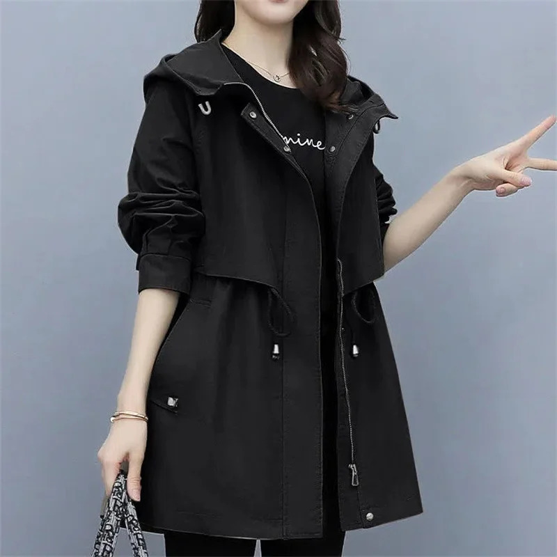 Safari Style Hooded Trench Coat Women Loose Windbreaker Cloak Coat Spring Autumn Fashion Lady Outerwear Casual Tops Trench 250708
