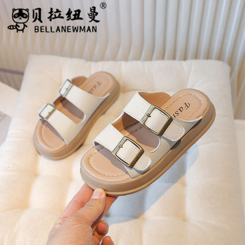 Children's Leather Casual Sandals 2025 Summer New Big Kids One-Strap Slippers Student Beach Shoes