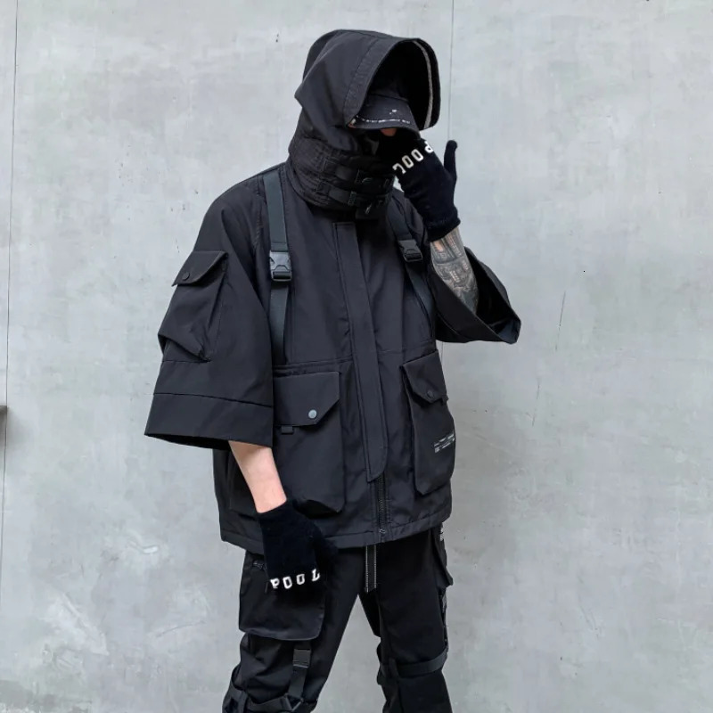 Autumn Winter Hip Hop Techwear Cargo Jacket Mens Harajuku Casual Hooded Jackets Tactical Hooded Coats Streetwear 250708