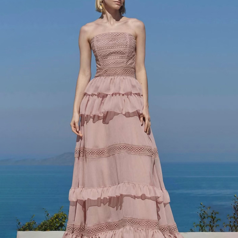 Canwedance Summer Beach Dress Sleeveless Cotton Maxi Dress Bohemian Style Solid Color Lace Ruffle Sundress Inkless Tank Top 241230