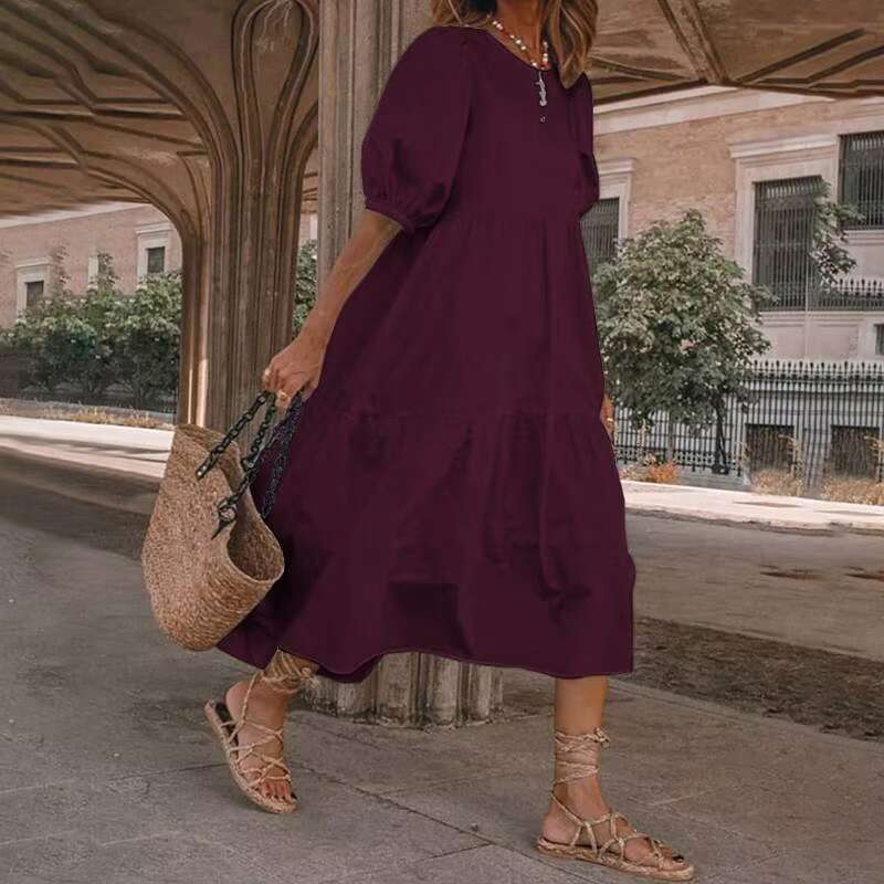 Vintage Loose Maxi Long Dress Summer Women O-Neck Half Lantern Sleeve Boho Party Beachwear Dresses ZYYX-1182 dongdumaoyi