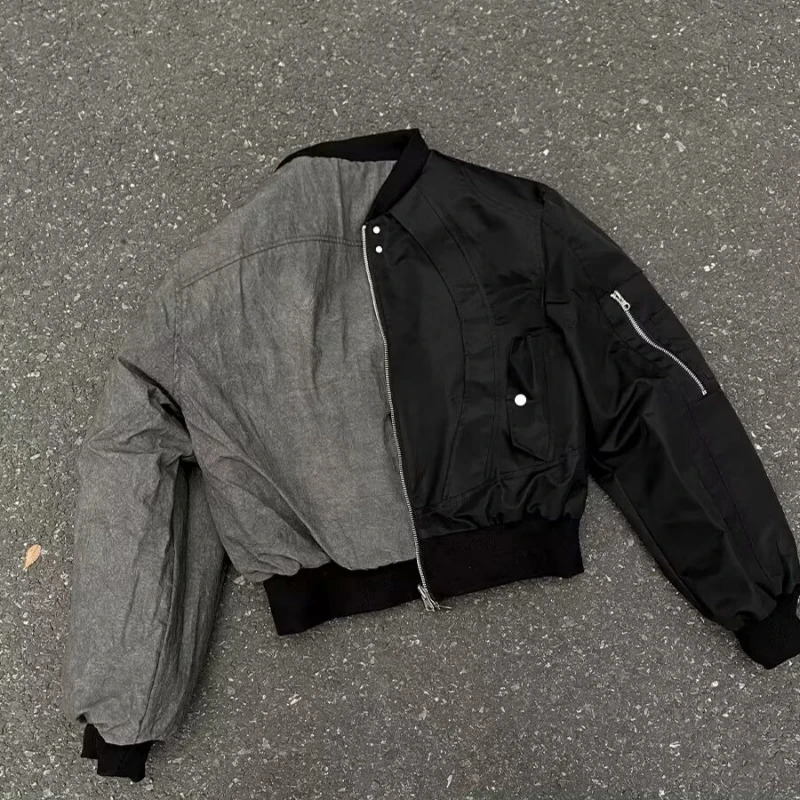 Y2K Reversible Jacket American Bomber Double Sided High Street Warm Coat Vintage Gothic Oversized Men Women Baseball Uniform 250708