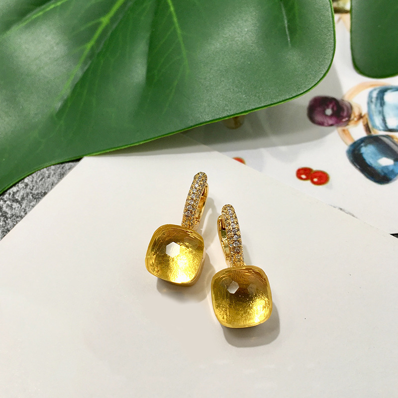 Fashion Crystal Gold Inlaid Diamond Earrings Korean Version Ins Style Cool Candy Color Geometric Square Stud Earrings