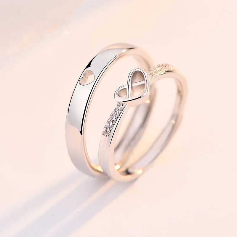 Romantic Couple Wedding Ring For Woman Men 2Pcs Love Heart Zircon Adjustable Rings Fashion Engaged Promise Jewelry Gifts 250704