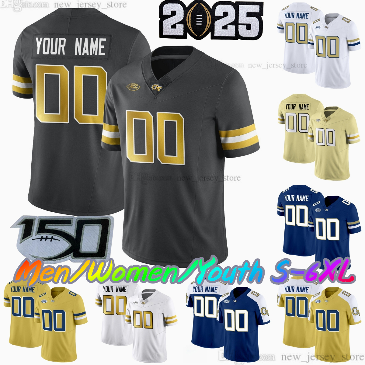 2025 Custom S6XL Georgia Tech Yellow Jackets Football Jersey 10 Haynes King 1 Jamal Haynes 2 Eric Singleton Jr 44 Kyle Efford 5 Zach Pyron Aaron Philo