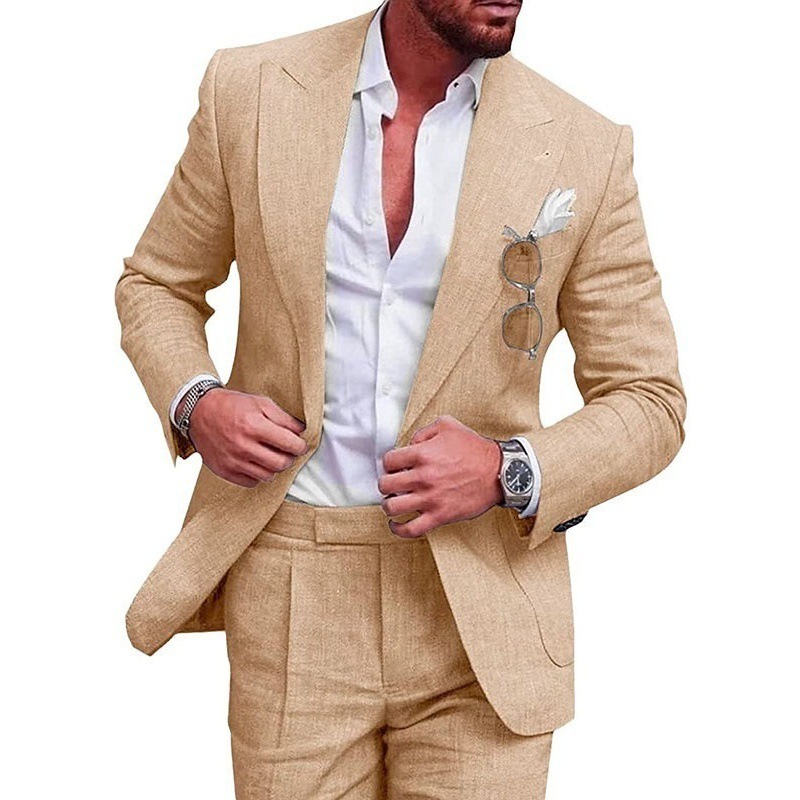 Summer Men Linen Suits Purple 2 Piece Beach Wedding Tuxedos Peaked Lapel Groom Man Casual Slim Fit Male Suit only Blazer 250222