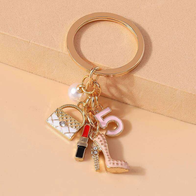 New Enamel Women Girls Mini Higheel Keychain Lipstick Rings Pendant for Key Holder Handbag Decor DIY Jewelry Gifts