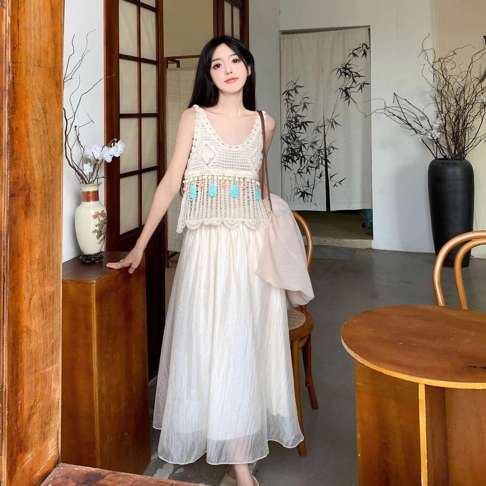 Plus Size Gentle Style Chiffon Half Skirt Slimming Suit For Women Summer Outfit Vest Sun Protection Cardigan Three-Piece Set B5