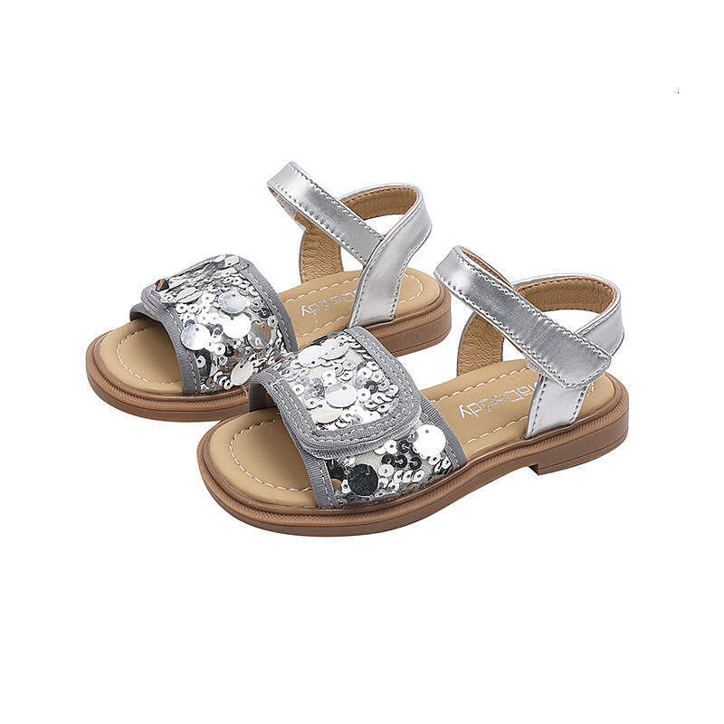 Girls' Fashion Sequin Princess 2025 Summer New Korean Style Children's Soft Sole Beach Black Sandals