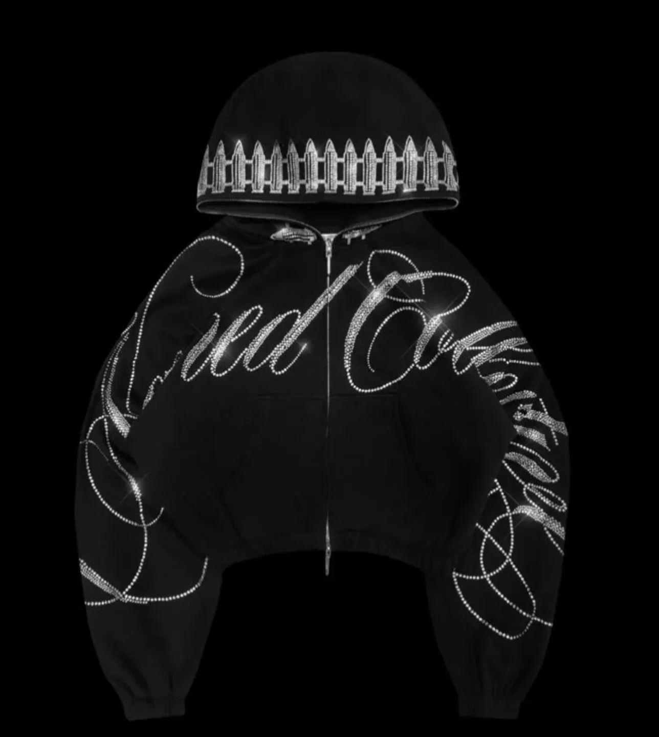 American Retro Cropped Hoodie Y2K Womens Hip Hop Letters Sequins Oversized Zipper Sweatshirt Casual Jacket 250714