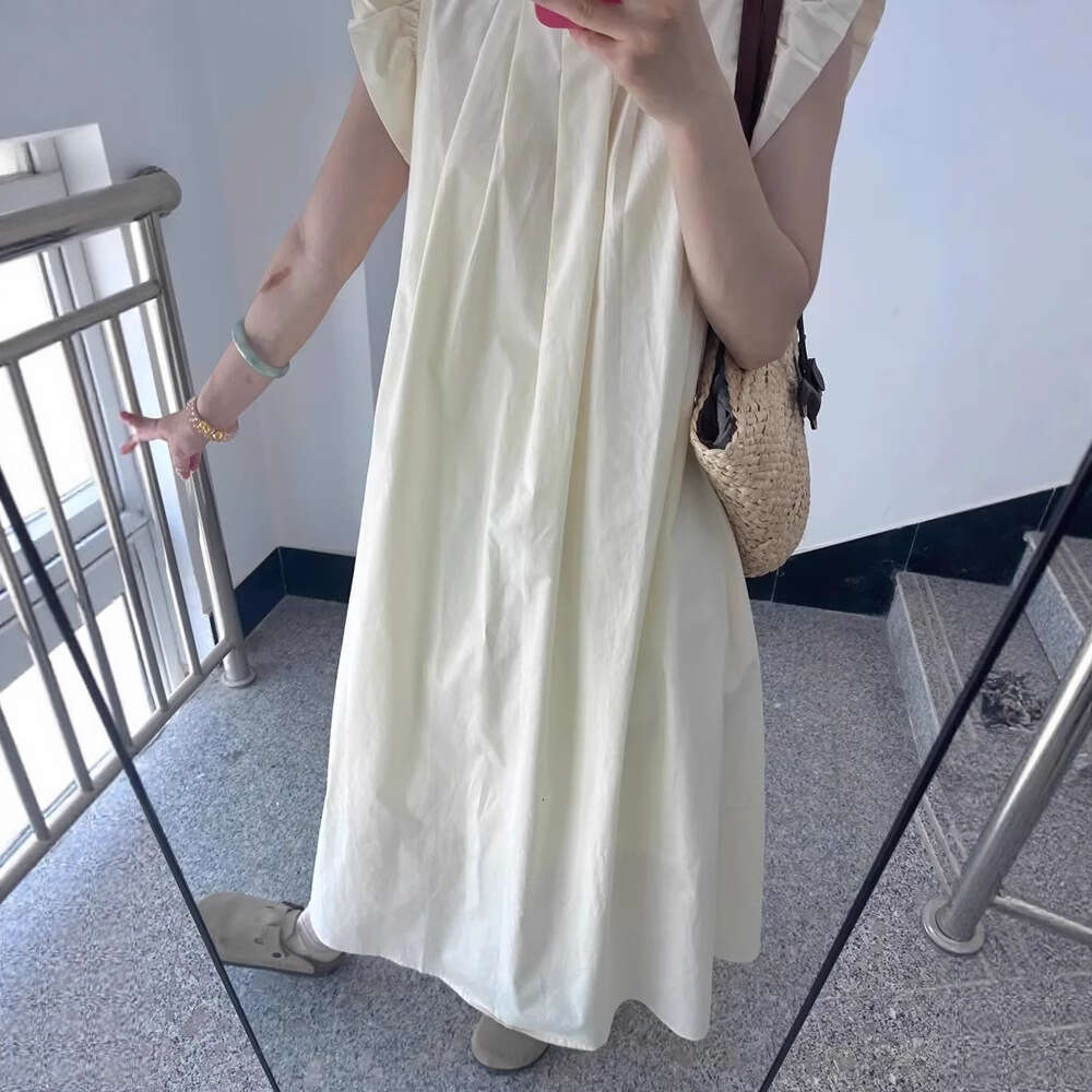 New Flying Sleeve Plus Size MM Beach Vacation Round Neck French Style High-End Loose Slimming Elegant Long Dress B5