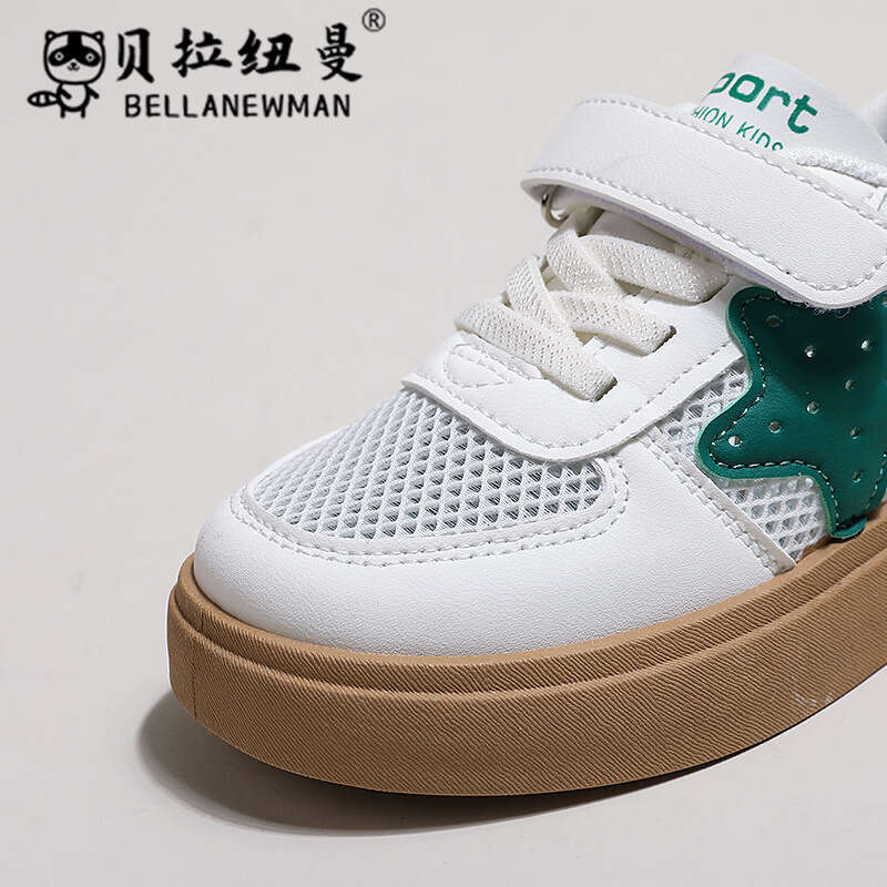 Bella Newman Girls Thick-Soled Single Mesh Sneakers 2024 Spring Summer New Boys Fashion Sports Children's White Shoes
