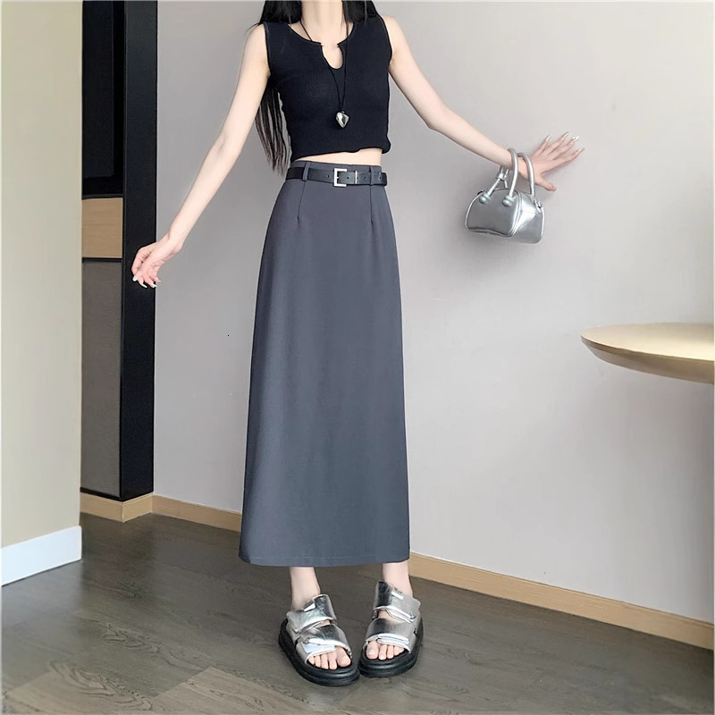 2025 New women's dress new women's niche high waist split mid length A-line skirt wholesale new high-end luxury style designer dress