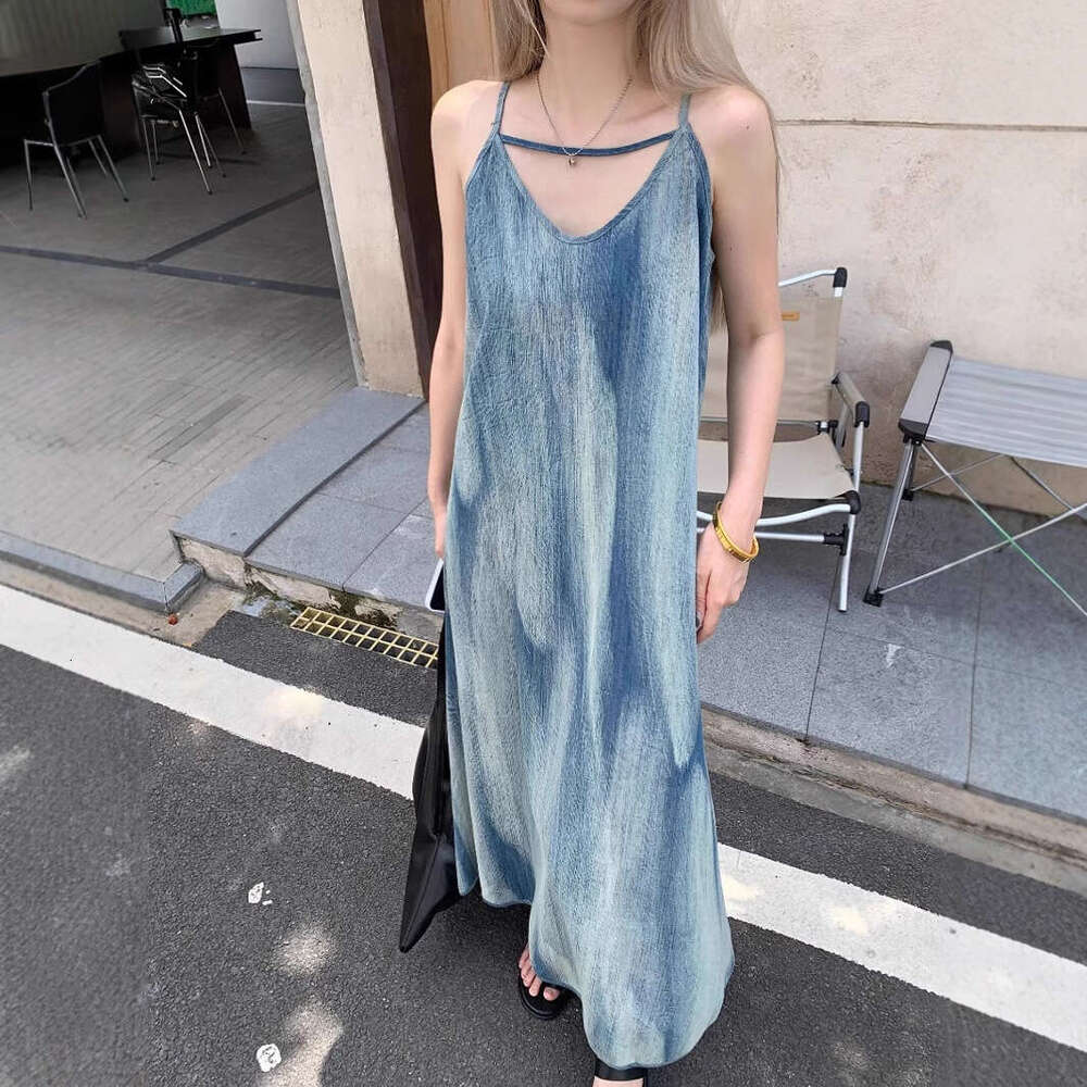 French Tie-Dye Strap For Women, Loose And Slimming Summer Dress, Beautiful Sanya Beach Vacation Long Dress B5