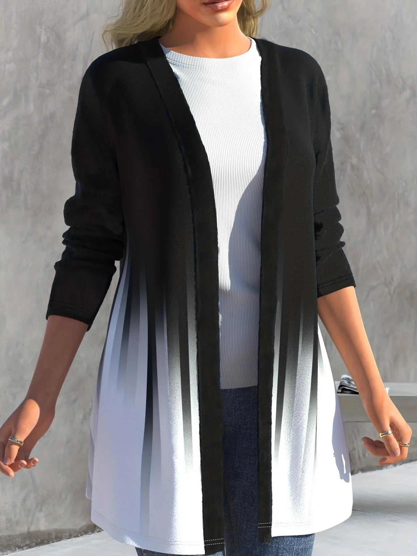 Womens Plus Size Colorblock Ombre Print Open Front Cardigan - Stylish and Comfortable For All Season 250710