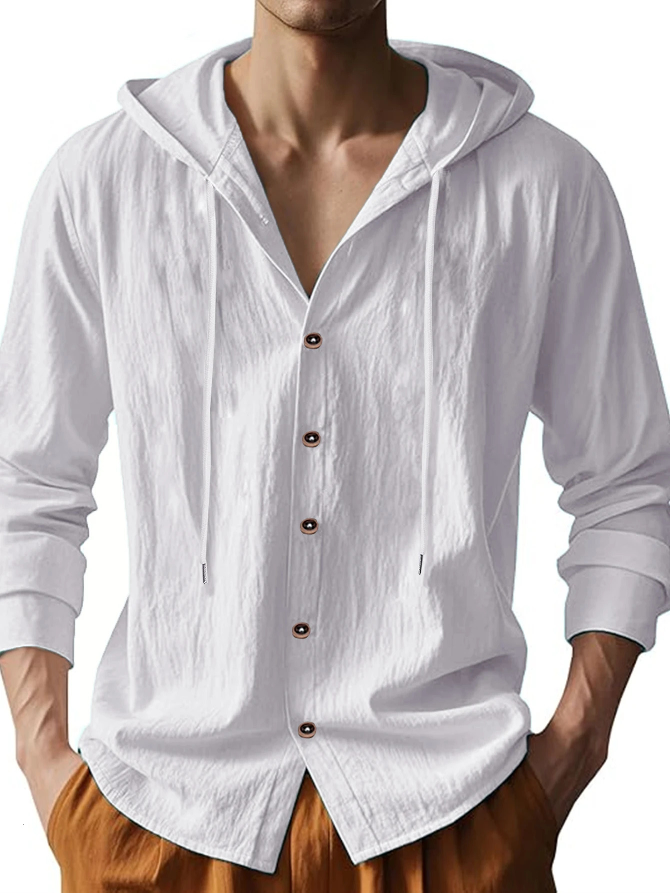 Mens Cotton Linen Long Sleeve Shirt Breathable Summer Spring Casual Button Up Lightweight Hawaiian Beach Top Hoodie TShirt 250707