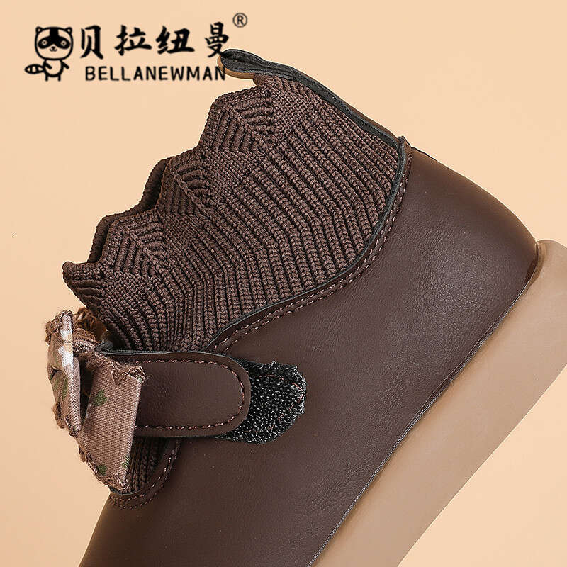 Girls' Bowknot Sweet Sock 2023 Autumn Fashion Children's Black Leather Boots for Young and Middle-aged Kids