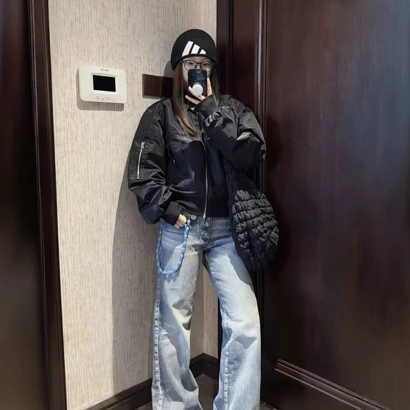 Y2K Reversible Jacket American Bomber Double Sided High Street Warm Coat Vintage Gothic Oversized Men Women Baseball Uniform 250708