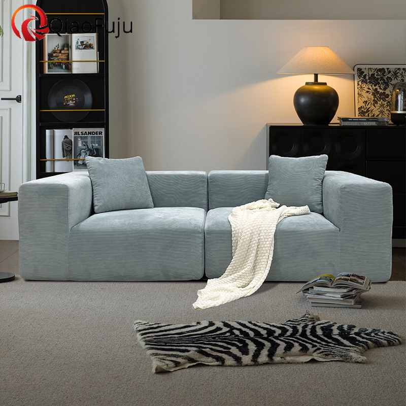Corduroy tofu sofa combination lazy cream wind straight row Nordic living room fabric sofa Imported Large sofa: 3 meters in length. Long sofa: suitabl